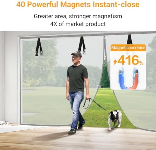 2025 Privacy Garage Door Screen for 2 Car 16x7FT, Heavy Duty Magnetic Closure Garage Screen Door, Durable Nylon Screen Door Mesh, Garage Net Screen for Garage, Silver Grey