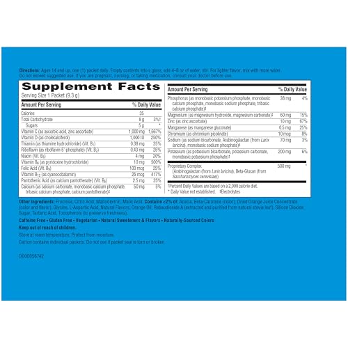 Emergen-C Immune+ Triple Action Immune Support Powder, BetaVia (R), 1000mg Vitamin C, B Vitamins, Vitamin D and Antioxidants, Super Orange – 50 Count