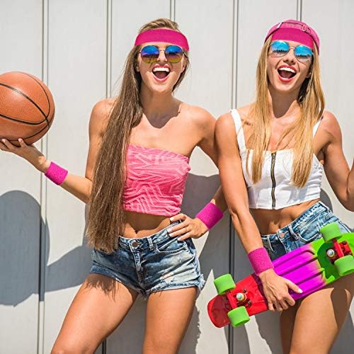 Bememo 6 Pcs Neon Sports Sweatbands Set Paris Sports Competitions Sweatbands 2 Headband 4 Wristbands Breathable Terry Cloth Athletic Bands for Basketball Tennis Costumes Cosplay
