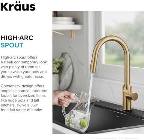 Kraus Oletto Kitchen Faucets Touchless Sensor Single Handle Pull-Down Sprayer in Brushed Brass, KSF-2830BB