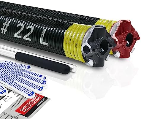 Pair of 2" Garage Door Torsion Springs Set with Non-Slip Winding Bar & Gloves,High Precision Electrophoresis Black Coated, for Replacement & Installation, MIN 16,000 Cycles (0.207x2''x22'')