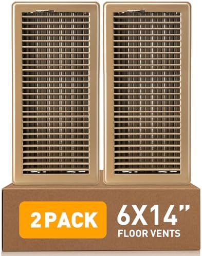 Floor Register 6 x 14 Inch 2 Pack, Floor Vent Covers for Home Floor, Sidewall, Premium Finish Register Vent Covers with Easy Adjust Air Supply Lever, Brown