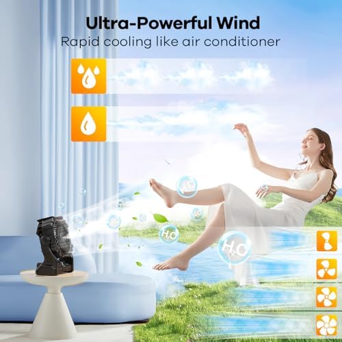 Misting Fan Portable with RGB Lantern, 12000 mAh Rechargeable Camping Mist Fan with Emergency Battery Power Bank Hurricane Supplies, Perfect Cooling Mister for Outdoor Travel