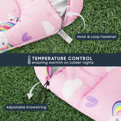 Wake In Cloud - Kids Sleeping Bag for Girls Toddlers, Camping in Warm Cold Weather, Backpacking Lightweight Compact Outdoor Liner for 3 Seasons Summer Spring Fall