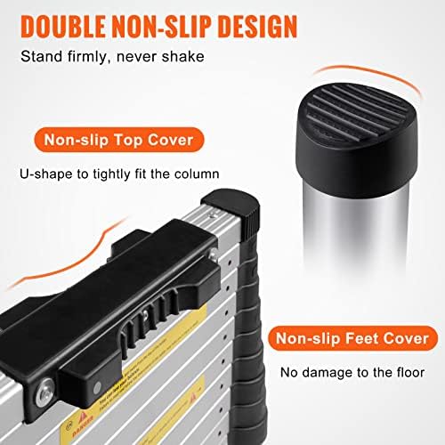 VEVOR Telescoping Ladder, 12.5 FT Aluminum One-Button Retraction Collapsible Extension Ladder, 375 LBS Capacity w/Non-Slip Feet, Portable Multi-Purpose Compact Ladder for Home, RV, Loft, ANSI Listed