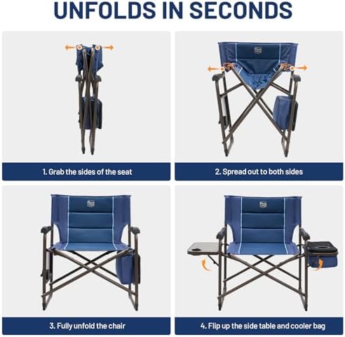 TIMBER RIDGE XXL Oversized Directors Chair 600lbs - Heavy Duty Camping Chair with Cooler Bag & Table, Portable Folding Chair with Wide Seat for Tailgating, Patio, Outdoor - Blue