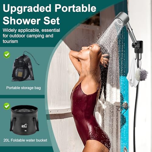 Portable Shower for Camping - 6000mAh Rechargeable Camping Shower, IPX7 Waterproof Shower Pump, Electric Filter Sprayer Head for Outdoor, Pet Bath, RV, Hiking, Travel,Beach