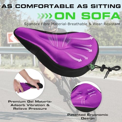 Zacro Bike Seat Cushion - Gel Padded Bike Seat Cover for Men Women Comfort, Extra Soft Exercise Bicycle Seat Compatible with Peloton, Outdoor & Indoor Bike Saddles