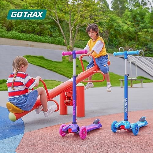 Gotrax KS1 Kids Kick Scooter, LED Lighted Wheels and 3 Adjustable Height Handlebars, Lean-to-Steer & Widen Anti-Slip Deck, 3 Wheel Scooter for Boys & Girls Ages 2-8 and up to 100 Lbs