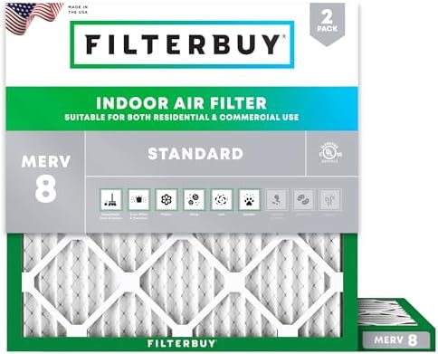 Filterbuy 17x17x1 Air Filter MERV 8 Dust Defense (2-Pack), Pleated HVAC AC Furnace Air Filters Replacement (Actual Size: 17.00 x 17.00 x 0.75 Inches)