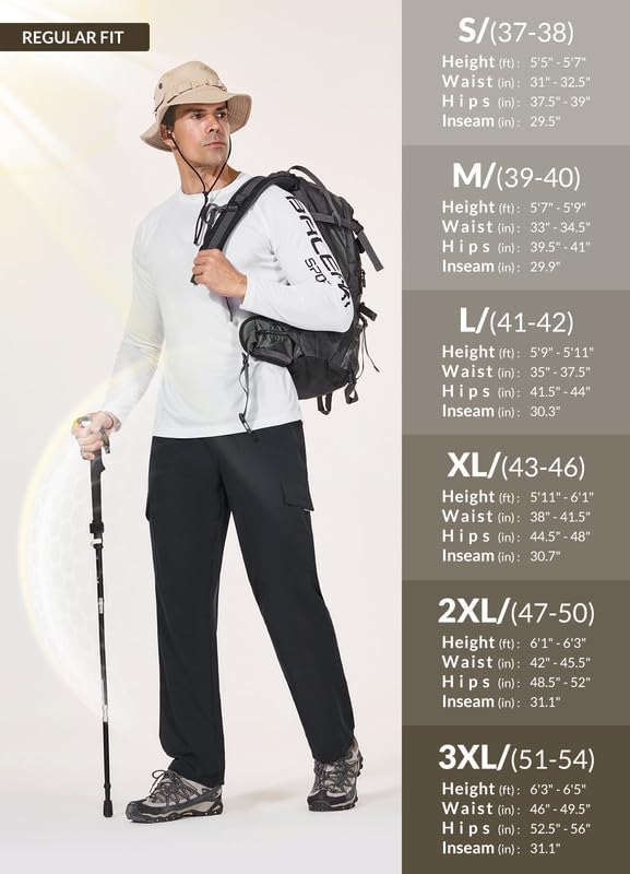 baleaf Men's Hiking Pants Water Resistant Cargo Quick Dry Travel Elastic Waist with Zip Pockets UPF 50+ for Work Running