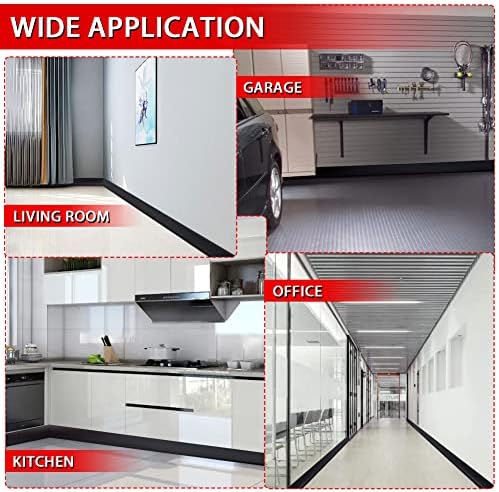 Vinyl Wall Base Baseboard Molding Trim 4" Flexible Self Adhesive Rubber Wall Base Moulding Trim Peel and Stick Design, 4 Inch x 60 Feet, Black