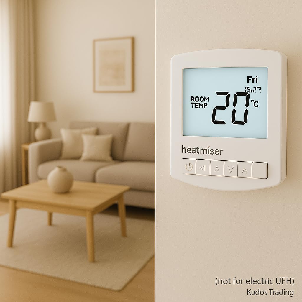 Kudos-Trading - Heatmiser Slimline V4 Programmable Room Thermostat for Water Underfloor Heating and Central Heating System Not Electric Ufh, Built In & Remote Air Sensing 3amp Mains Powered.