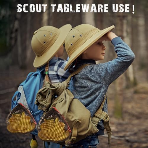 Scout Camping Mess Kit for 1 Person Boy Scout Dishes Set Girl Scout Mess Kit with Mesh Bag Reusable Light Weight Eating Utensils Plastic Camping Cutlery Set for Travel Camp