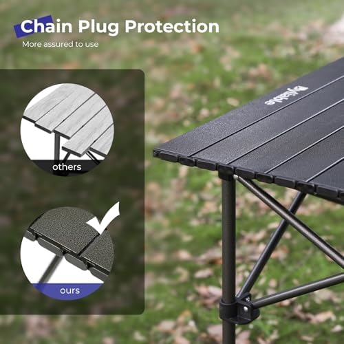 Camping Table Folding Portable Camp Aluminum Fold Up Lightweight Roll Up Table Adjustable Height with Carry Bag Indoor Outdoor for Camping, Picnic, Backyard, BBQ, Patio, Black