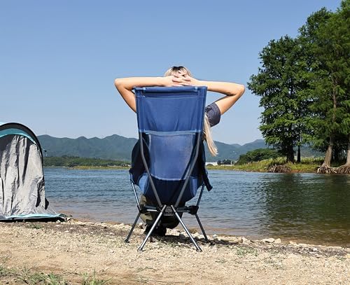 MARCHWAY Lightweight Folding High Back Camping Chair with Head Support, Stable Portable Compact for Outdoor Camp, Travel, Beach, Picnic, Festival, Hiking, Backpacking (Highback Dark Blue)
