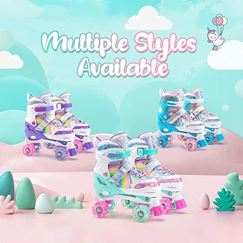 SULIFEEL Rainbow Unicorn 4 Size Adjustable Light up Roller Skates for Girls Boys for Kids