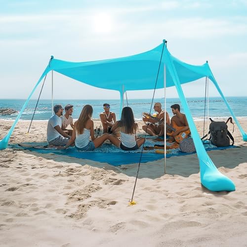 Beach Tent Sun Shelter 10 x 10FT with 8 Sandbags, UPF 50+ Protection Beach Shade Canopy, Eazy Up Portable Canopy Tent for Sun, Camping, Fishing, Backyard
