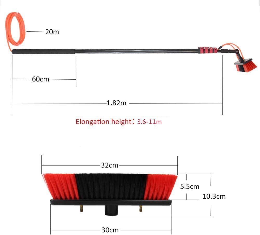 ZH-VBC Water Fed Pole Kit & Outdoor Window Cleaner Window Glass 3.6M/5.4M/6M/7.2M/9M/11M Telescopic Extension Pole Cleaning Kit, for Photovoltaic Panel Cleaning Trucks,18FT/5.4M