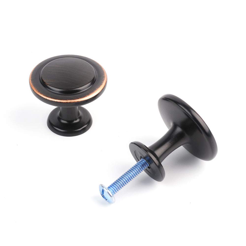 KOOFIZO Round Cabinet Knobs Oil Rubbed Bronze Cabinet Pulls, Dia. 1-1/4 Inch, 10 Pack Bronze Drawer Knobs for Kitchen Cabinets 1960 Drawers Dresser Cupboard Bedroom Bathroom