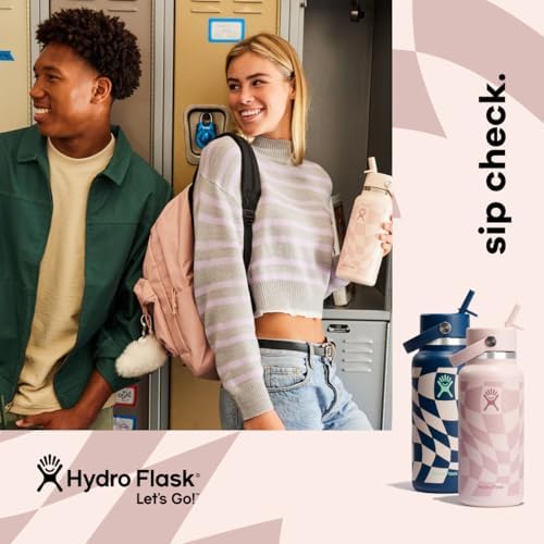 HYDRO FLASK Wide Mouth vacuum insulated stainless steel water bottle with leakproof closeable straw lid for cold water drinks, sports, travel, car and school