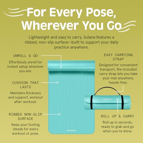 Retrospec Solana Yoga Mat 1" Thick With Nylon Carry Strap for Men & Women - Non Slip Exercise Mat for Home Yoga, Pilates, Stretching, Floor & Fitness Workouts