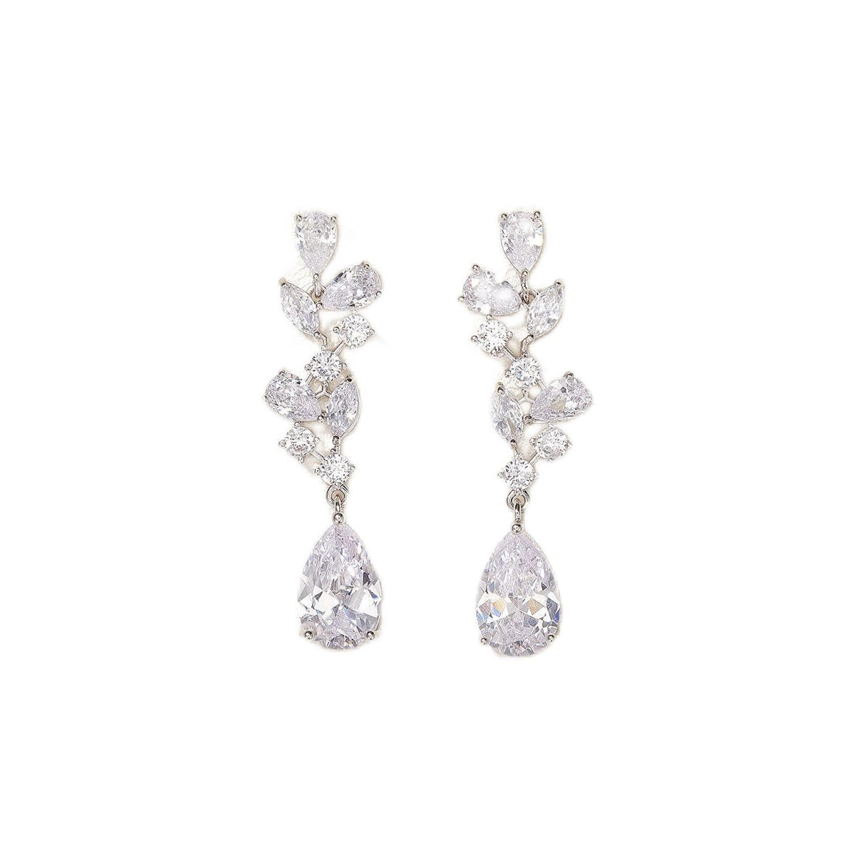 SWEETV Bridal Wedding Earrings for Brides Bridesmaides-Marquise Teardrop Earrings for Women, Cubic Zirconia Drop and Dangle Earrings for Prom or Pageant,Jewelry, Silver
