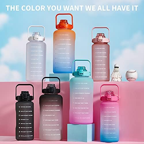 64oz,100oz,128oz Large Motivational Water Bottle with Time Marker, Leakproof & BPA Free Half Gallon Big Water Bottle with Straw Handle Tritan Frosted Water Jug for Gym,Fitness,Outdoor Sports