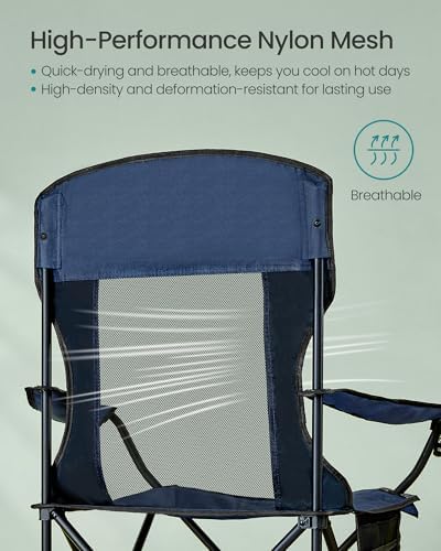 SONGMICS Breathable Camping Chairs, Foldable Outdoor Chairs Set of 2, High Back, Adjustable Armrests, Drink Holder, Weight Capacity 330 lb, for Sports Garden Backyard, Harbor Blue UGCB028Q01