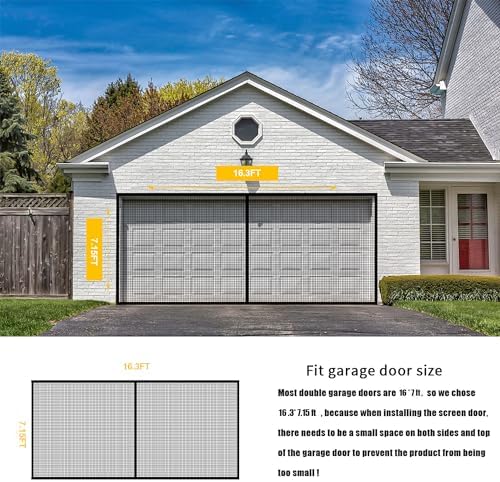 LIAMST Garage Door Screen for 2 Car Garage Door-16x7FT Reinforced Fiberglass Garage Screen, Magnetic Garage Screen Door