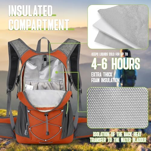 N NEVO RHINO Hydration Backpack, 18L Multipurpose Hiking Backpack with 3L Water Bladder, Water Backpack Insulated Hydration Pack Ideal for Hiking and Cycling