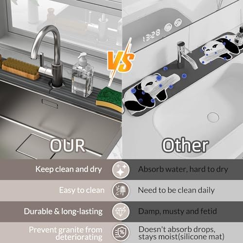 Faucet Mat for Kitchen Sink - Super Absorbent Diatomite Fast Drying Stone, Quick Drying Splash Guard,Prevents Moisture Buildup Sink, Durable Protector for Kitchen,Bathroom Counter