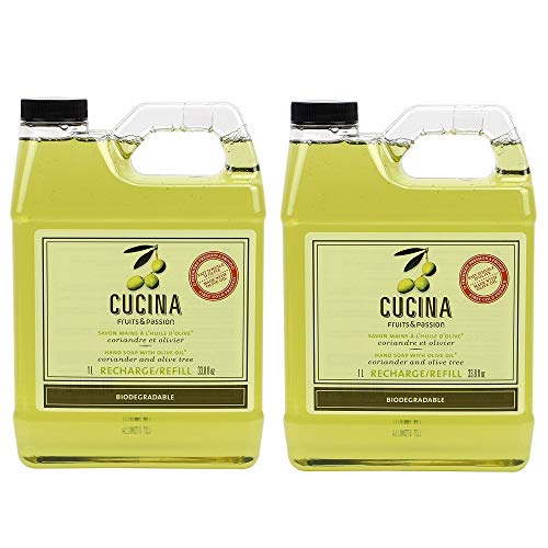 Cucina Purifying Hand Wash Refill, 33.8 Oz Plastic Jug (2, Coriander and Olive Tree)