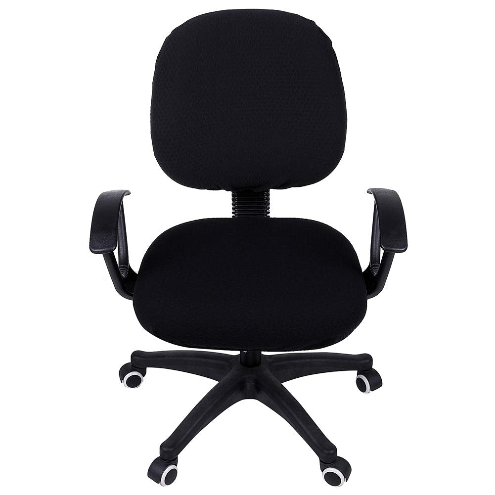 Smiry Stretch Jacquard Office Computer Chair Covers, Removable Washable Universal Desk Rotating Chair Slipcovers Protector, Seat + Backrest Cover, Black