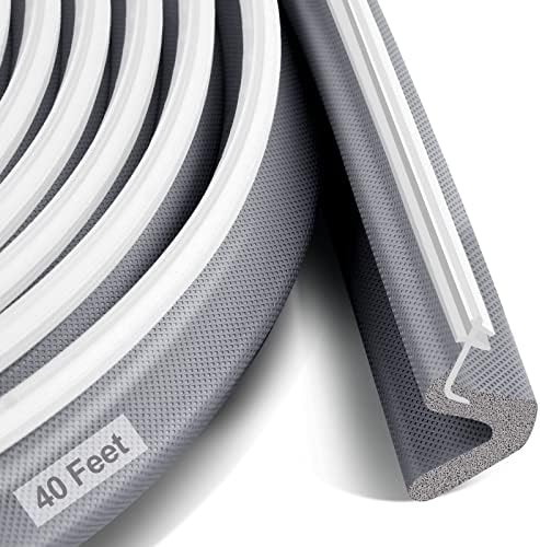 40 Feet Door Weather Stripping for Large Gap, Kerf Door Seal for Easy Installation (Grey)
