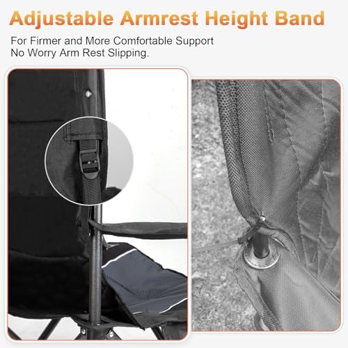 Romswi Oversized Camping Chairs,Heavy Duty Support 500 LBS,Padded Back & Arm Sport Chairs, Cup Holder Cooler Bag, Collapsible Folding Chairs for Outdoor, Fishing & Garden