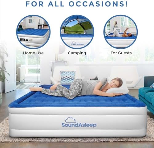 SoundAsleep Dream Series Luxury Air Mattress with ComfortCoil Technology & Built-in High Capacity Pump for Home & Camping- Double Height, Adjustable, Inflatable Blow Up, Portable - Full Size
