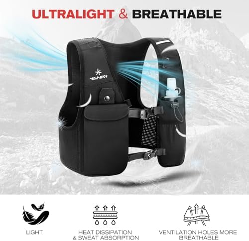Running Vest for Women Men, Lightweight Breathable Hydration Vest with 500ml Soft Flask, Adjustable Reflective Running Vest with Pockets for Trail Running Hiking