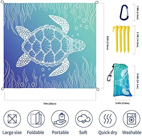 Beach Blanket, Waterproof Sandproof Beach Mat Oversized 79 X 83 Inch for 4-6 Adults, Lightweight Picnic Blanket, Portable Picnic Mat for Outdoor Travel Camping Hiking with 4 Stakes & 4 Corner Pocket