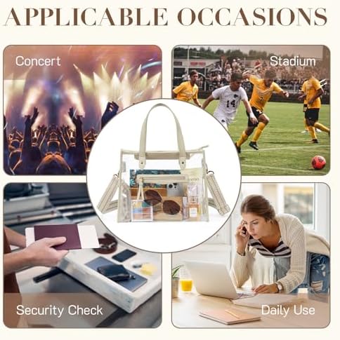 Missnine Clear Tote Bag for Women Thick PVC Clear Bag for Stadium Events with Guitar Strap Transparent for Concert Beach