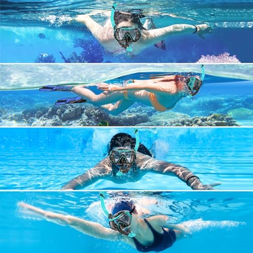 Snorkeling Gear for Adults, Dry-Top Snorkel Set Scuba Diving mask, 180°Panoramic Wide View Professional Snorkeling Gear Breathing Freely Snorkel Mask