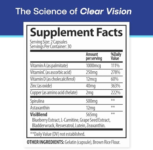 Eye Health Supplement – 14 Essential nutrients for Clear Vision, Blue Light Protection, and Long-Term Eye Health. Supports Clarity and Eye Wellness. 60 Capsules. (1 Pack)