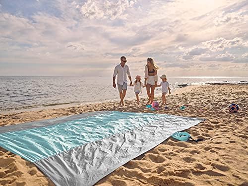 WEKAPO Beach Blanket Sandproof Waterproof, Extra Large Beach Mat, Oversized & Compact Sand Free Mat Quick Drying, Lightweight & Durable with 6 Stakes & 4 Corner Pockets