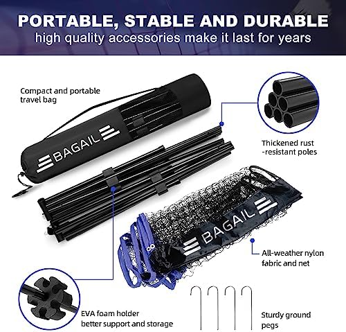 BAGAIL Badminton Net, Height Adjustable Kids Volleyball Net, Foldable Nylon Net 10 ft/14ft/17ft Wide, Tennis Net, Small Pickleball Net for Backyard Game and Indoor Outdoor Use, Easy Setup