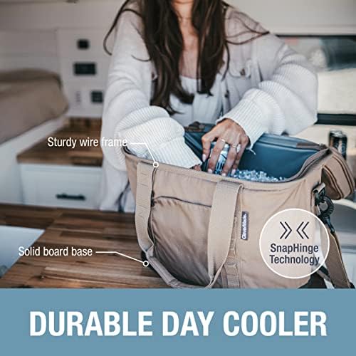 CleverMade Collapsible Insulated Cooler Bag – 30 Can Leakproof Soft Cooler for Beach, Travel, Car – Shoulder Strap, Bottle Opener – Ocean