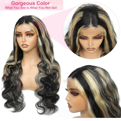Kephare FB/27 28 Inch Highlight Balayage Wig Human Hair 13x4 HD Lace Front Wigs Body Wave 1B/27 Ash Blonde Omber Lace Front Wigs Human Hair Pre Plucked for Black Women 180% Density