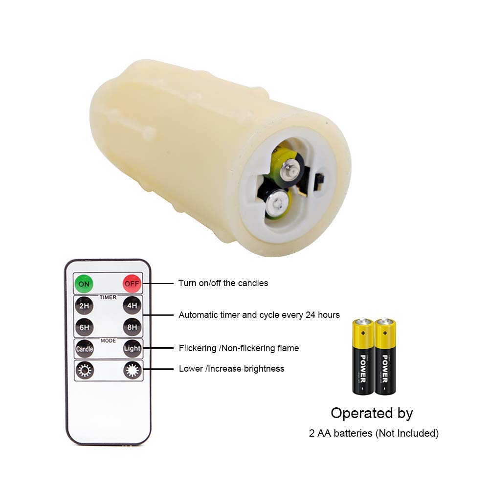 DRomance Flameless Flickering Candles Battery Operated with Remote and Timer, Set of 6 Dripping Wax LED Pillar Candles Halloween Christmas Holiday Indoor Decor(Ivory, 2.2 x 4-9 Inches)
