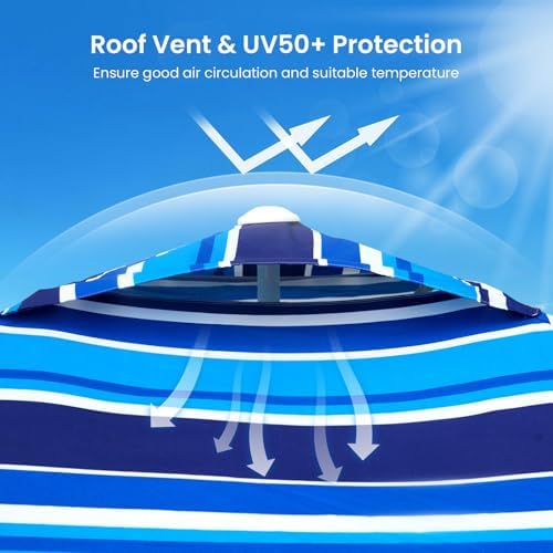 Grandekor Beach Cabana 6'×6' Beach Canopy with Sand Anchor Sidewall Hanging Hook UPF 50+ UV Beach Umbrella Portable Cool Cabana Beach Easy Set up and Take Down with Sand Pockets