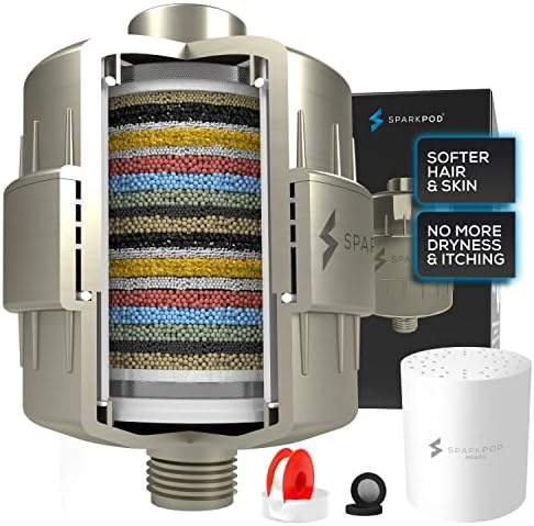 SparkPod 23 Stage Shower Head Filter for Dry Hair and Skin - High Output Universal Shower Filters to Remove Toxic Chemicals, Chlorine & Heavy Metals (Elegant Brushed Nickel)