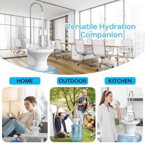 Water Dispenser for 5 Gallon Bottle - Drinking Water Dispenser, Automatic Water Jug Dispenser, Electric 2-5 Gallon Water Pump with USB Rechargeable and 2 Switch Control for Home, Office, Camping